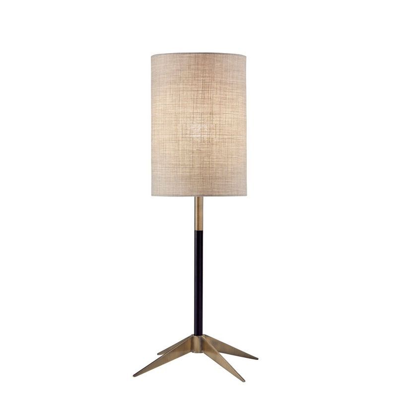 26.7" Matte Black and Antique Brass Table Lamp with Natural Fabric Shade