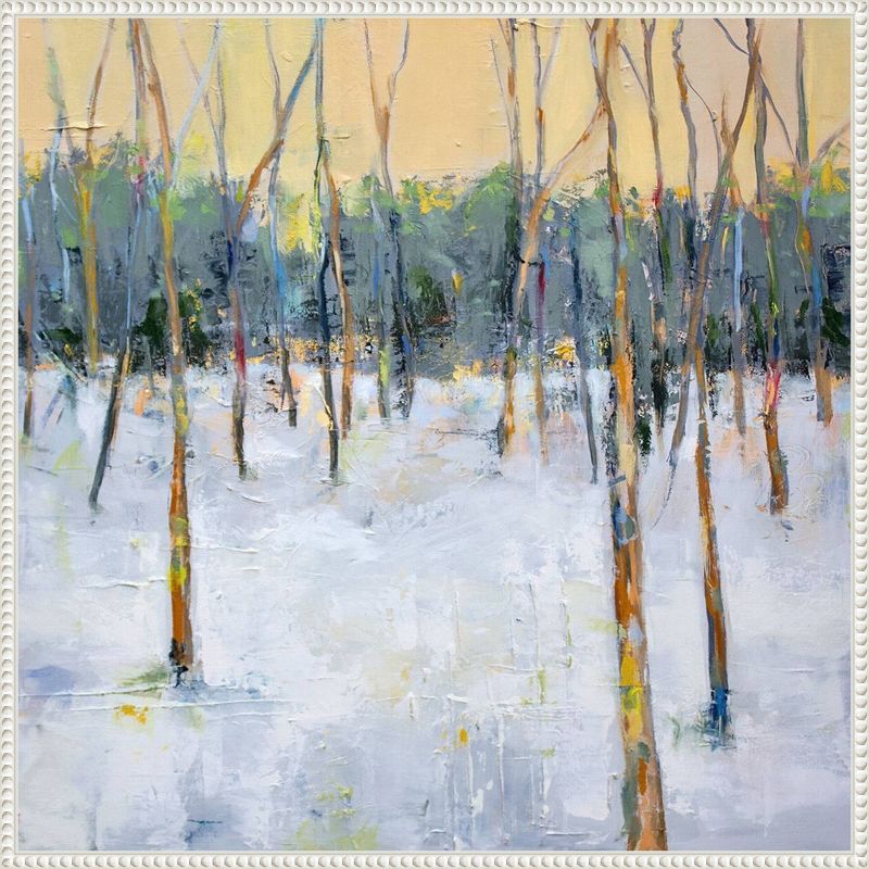 30"x30" White Beaded Frame Winter Forest Canvas Art