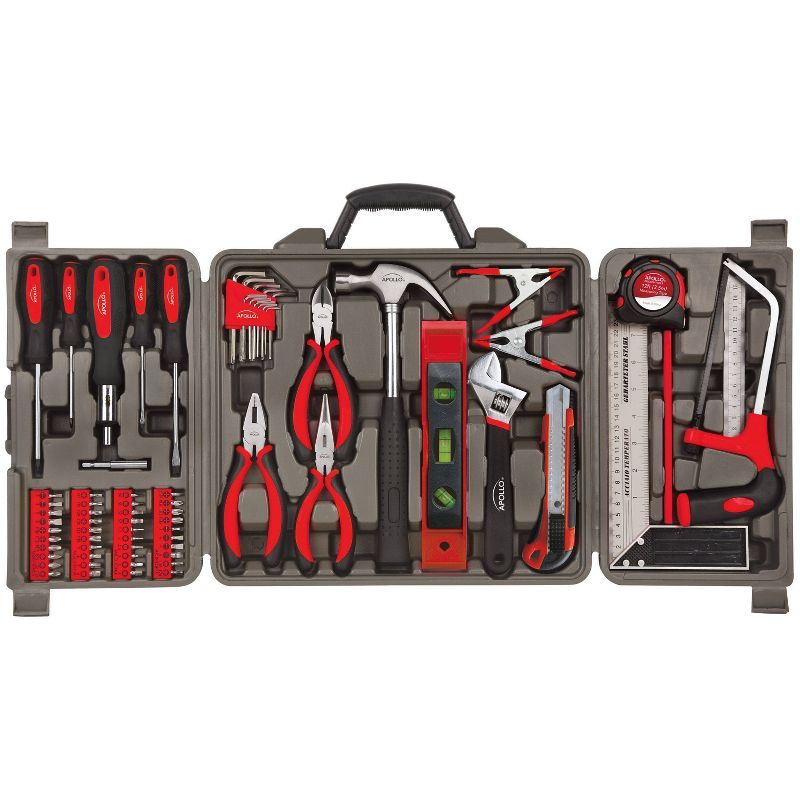 Apollo 71-Piece Red and Black Household Tool Kit with Steel and Rubber