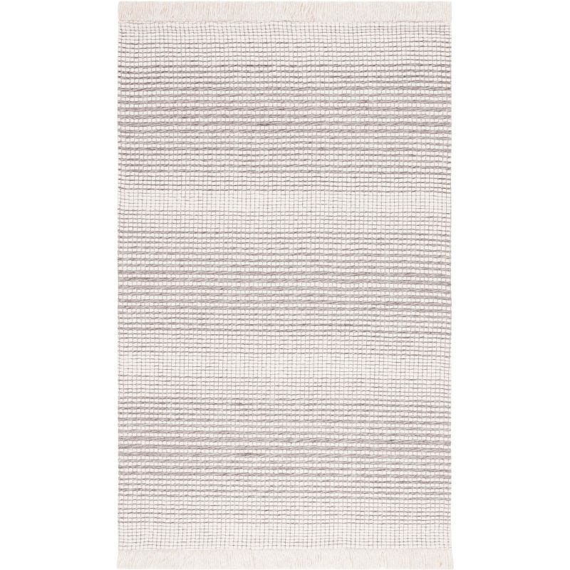 Ivory and Dark Brown 6' x 9' Wool Flat Woven Rug