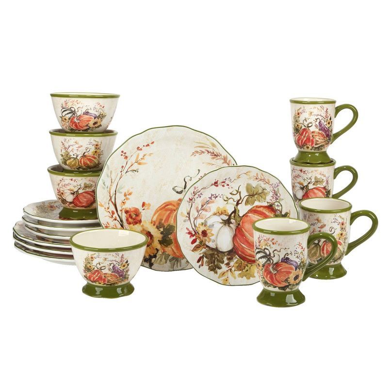 16-Piece Harvest Morning Ceramic Dinnerware Set, Multicolor