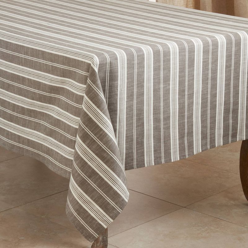 Gray and White Striped Cotton Square Tablecloth