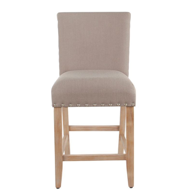 Tan Upholstered 24" Counter Height Barstool with Nailhead Trim