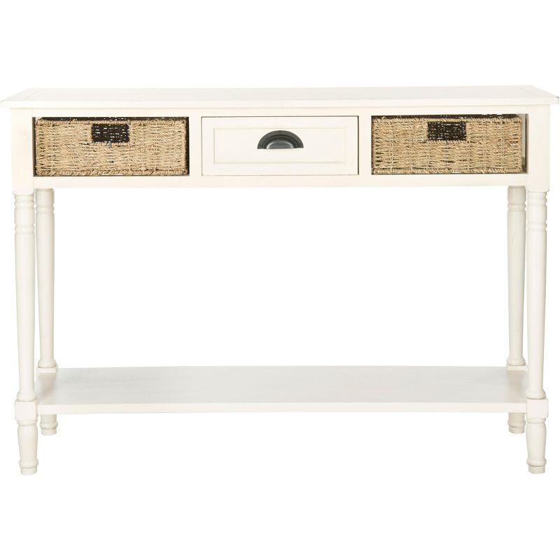 White Pine and Rattan Console Table with Storage, 45"