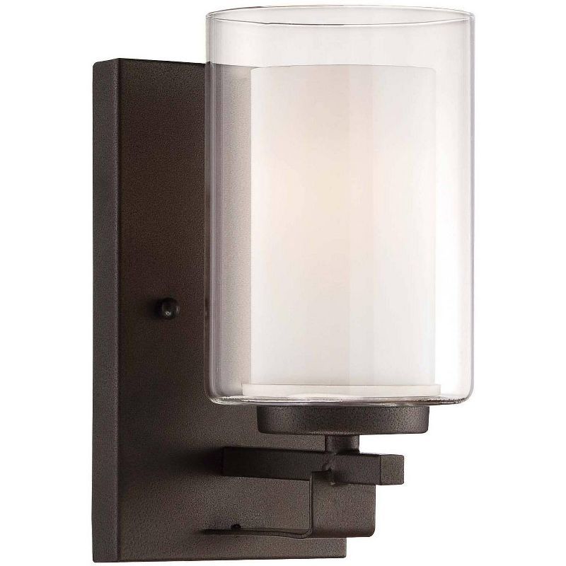 Smoked Iron Cylinder Outdoor Wall Sconce with Etched Glass