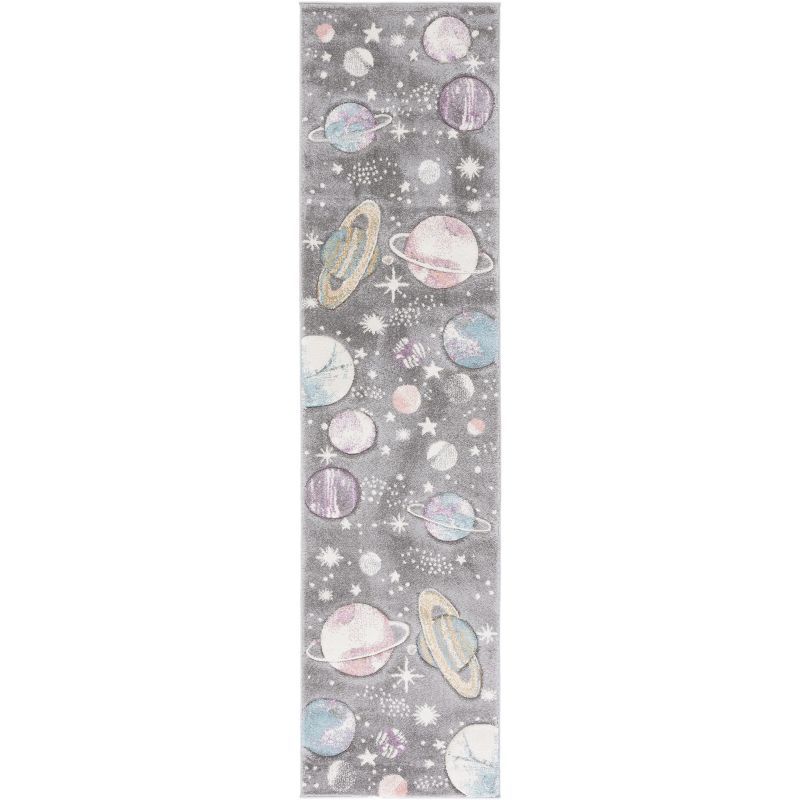 Enchanted Playtime Grey/Lavender Synthetic Kids' Rug 28"x10"