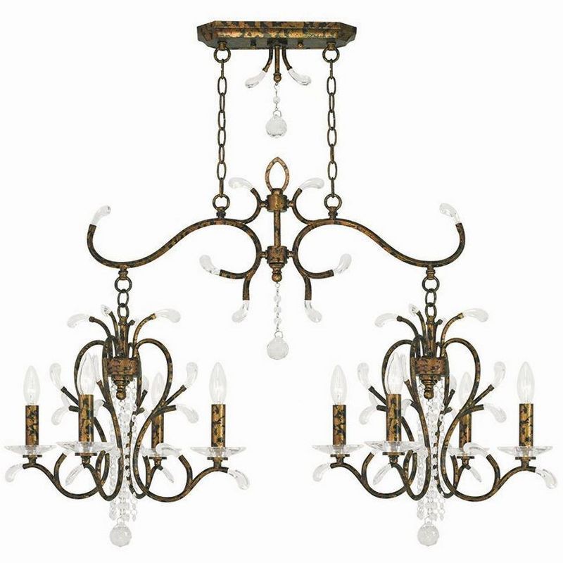 Elegant Venetian Golden Bronze 8-Light Linear Chandelier with Crystal Accents