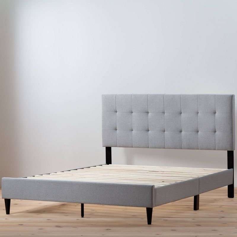 Gray Upholstered King Platform Bed with Tufted Headboard