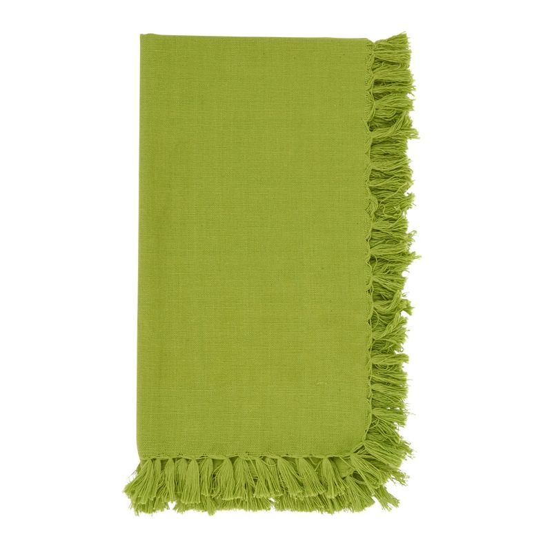 Kiwi Green Fringed Cotton Table Napkins, Set of 4