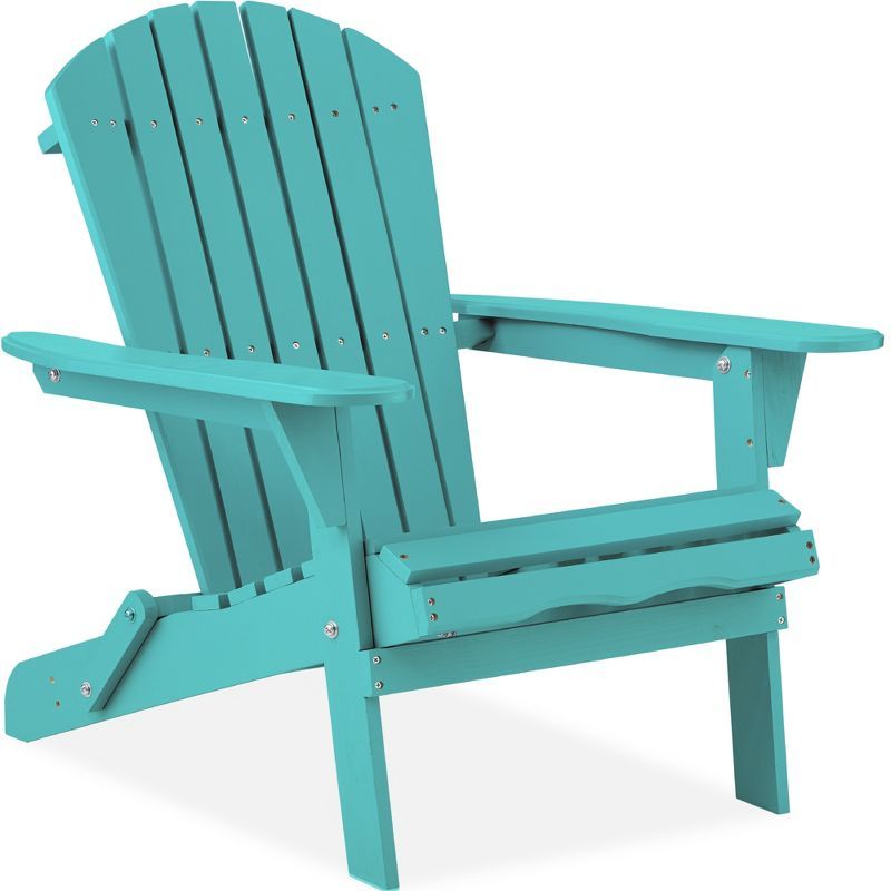 Turquoise Folding Hemlock Wood Adirondack Chair with Arms