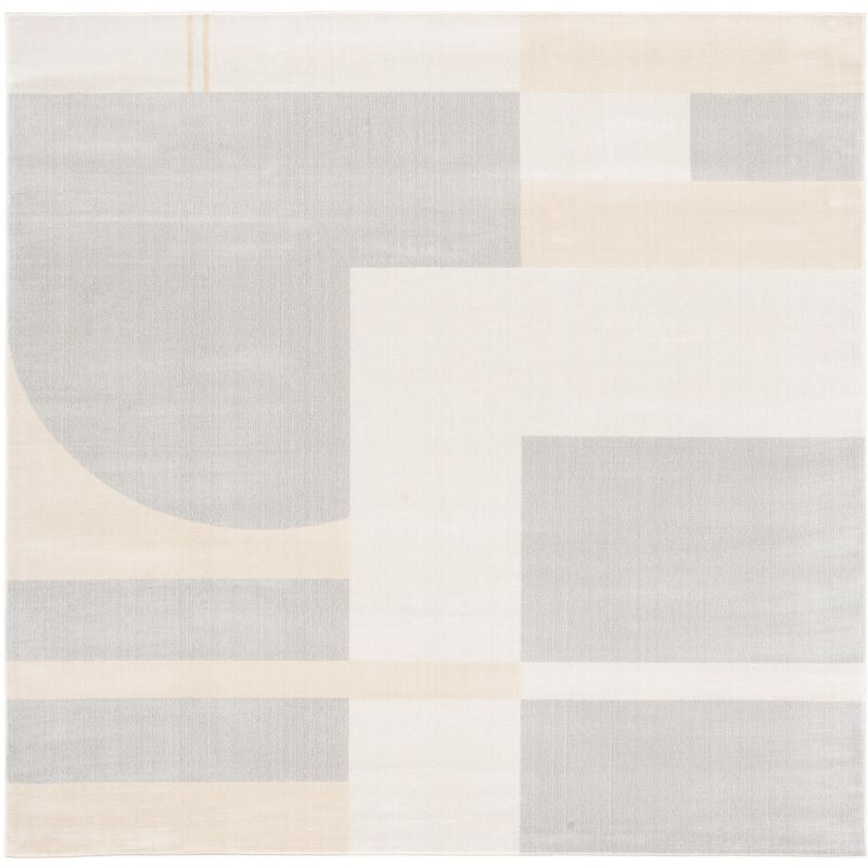 Grey and Beige Abstract Square Hand-knotted Area Rug