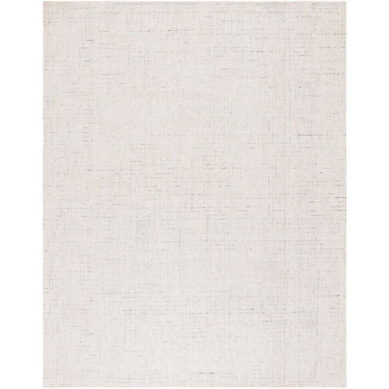 Ivory and Light Gray Abstract Handmade Wool Rug 9' x 12'