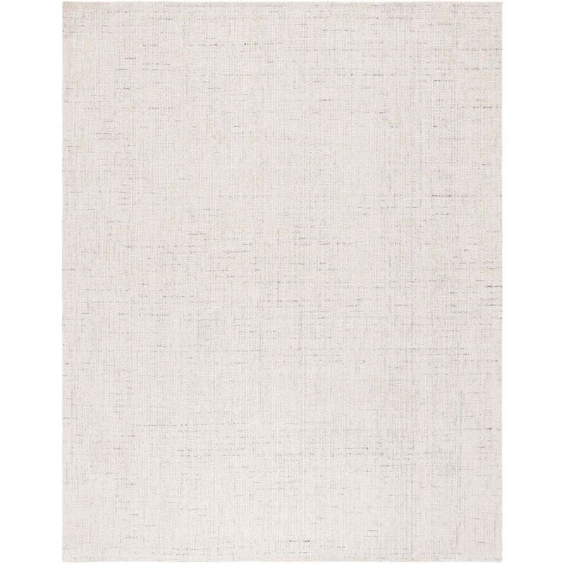 Ivory and Light Gray Abstract Handmade Wool Rug 9' x 12'