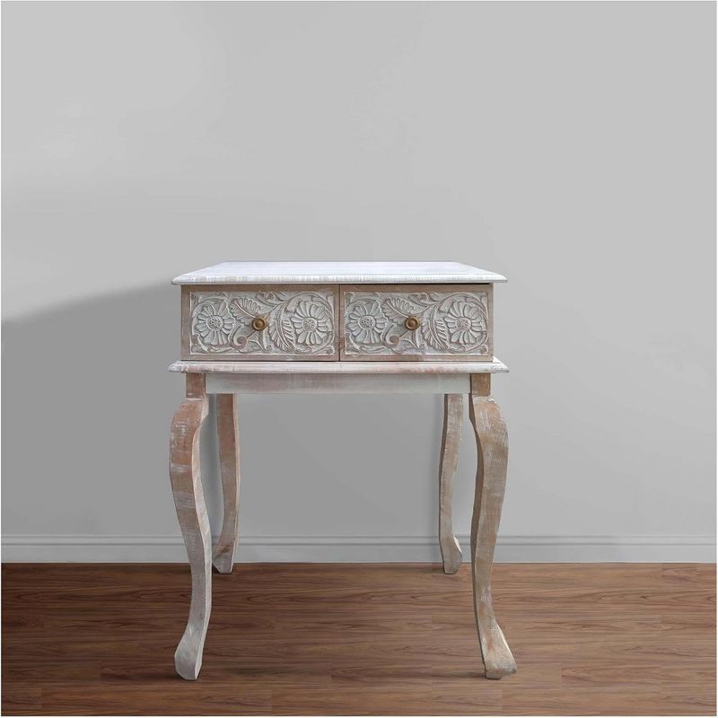 Brown and White Mango Wood Console Table with Storage