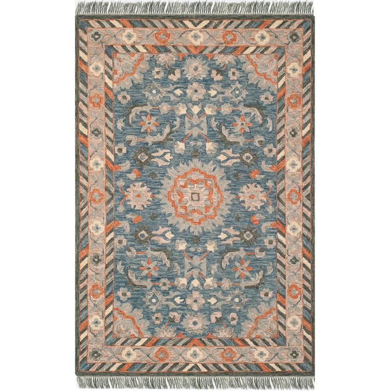 Handmade Tufted Wool Rectangular Rug in Blue, 5' x 8'