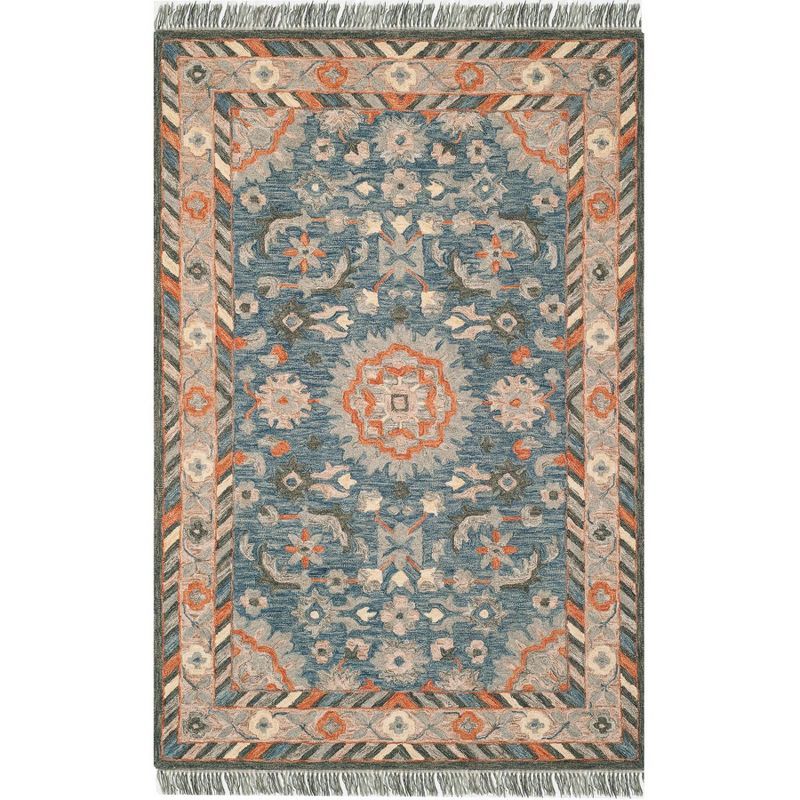 Blue and Rust Hand-Tufted Wool 6' x 9' Area Rug