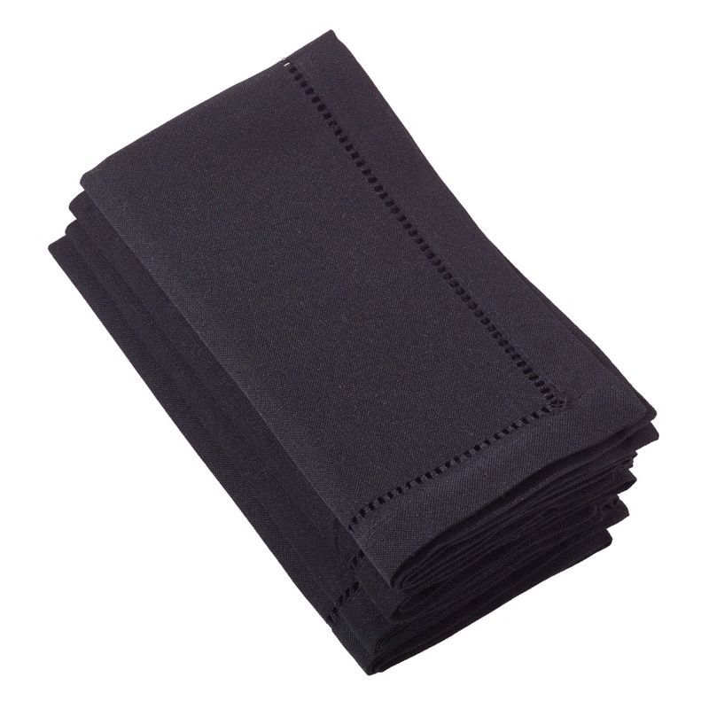 Black Cotton Hemstitched Dinner Napkins, Set of 4