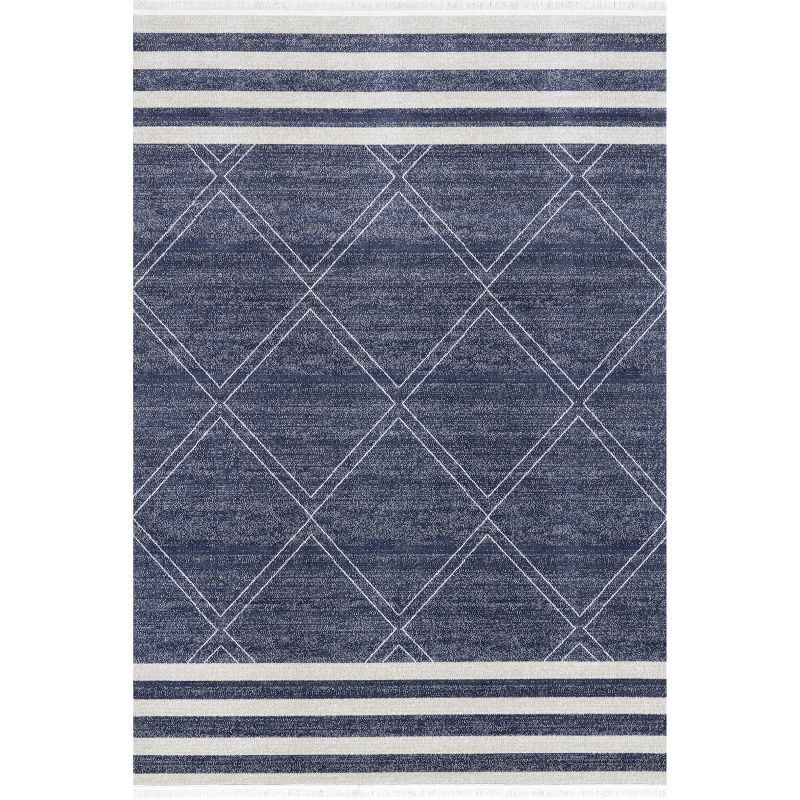 Reversible Coastal Blue 8' x 10' Easy-Care Synthetic Area Rug