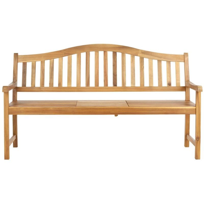 Mischa Teak-Brown Acacia Wood Outdoor Bench with Galvanized Steel