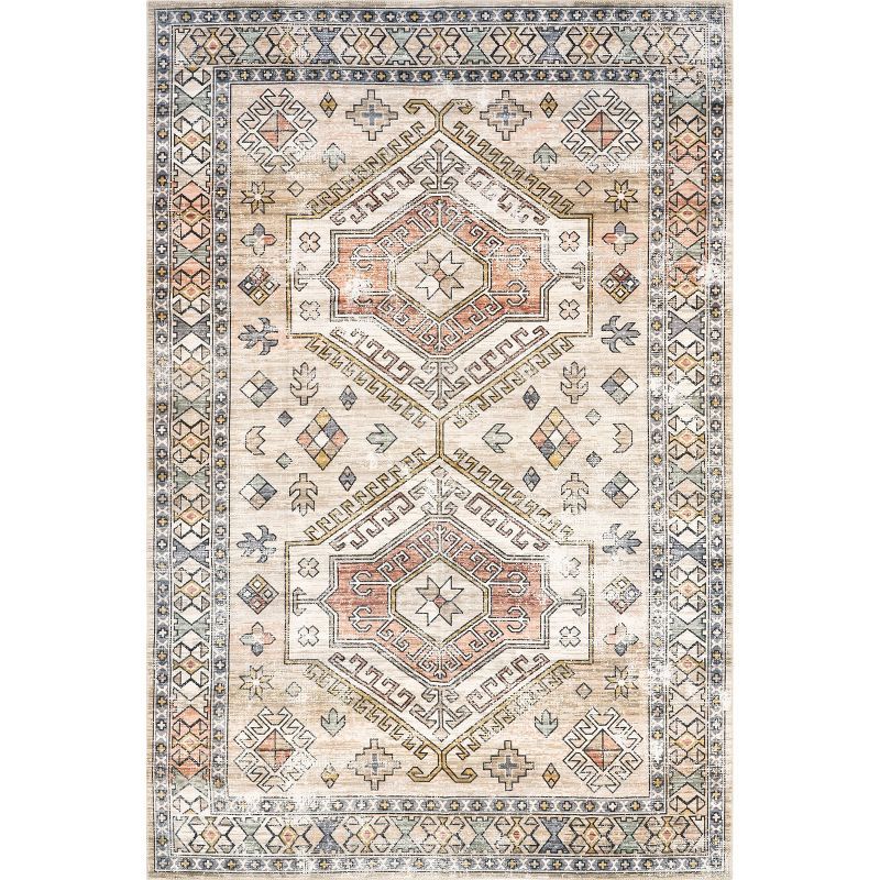 Mae Peach Tribal Motif 8' x 10' Washable Area Rug