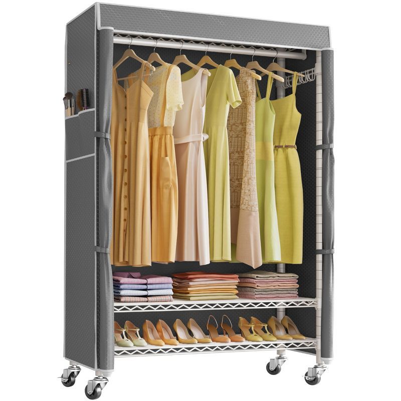 R1C Plus White Wire Garment Rack with Black Cover