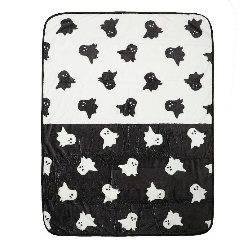 Halloween Ghosts Black and White Twin Plush Throw Blanket