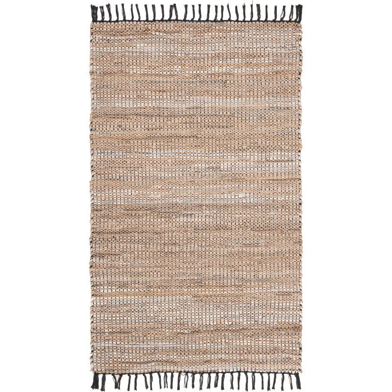 Handwoven Chic Beige Leather 3' x 5' Flatweave Cowhide Rug