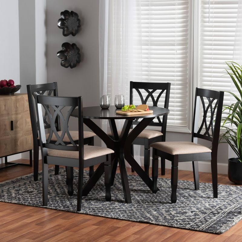 Maya Modern Beige Fabric and Espresso Wood 5-Piece Dining Set