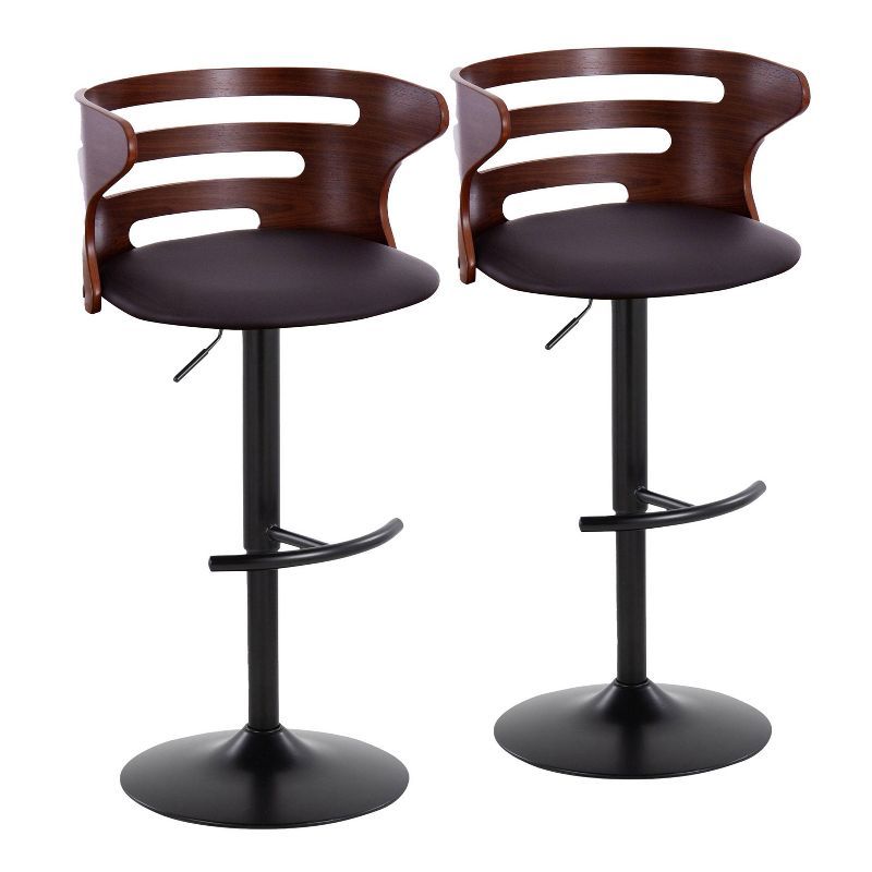 Cosi Adjustable Black Metal and Walnut Wood Swivel Barstool