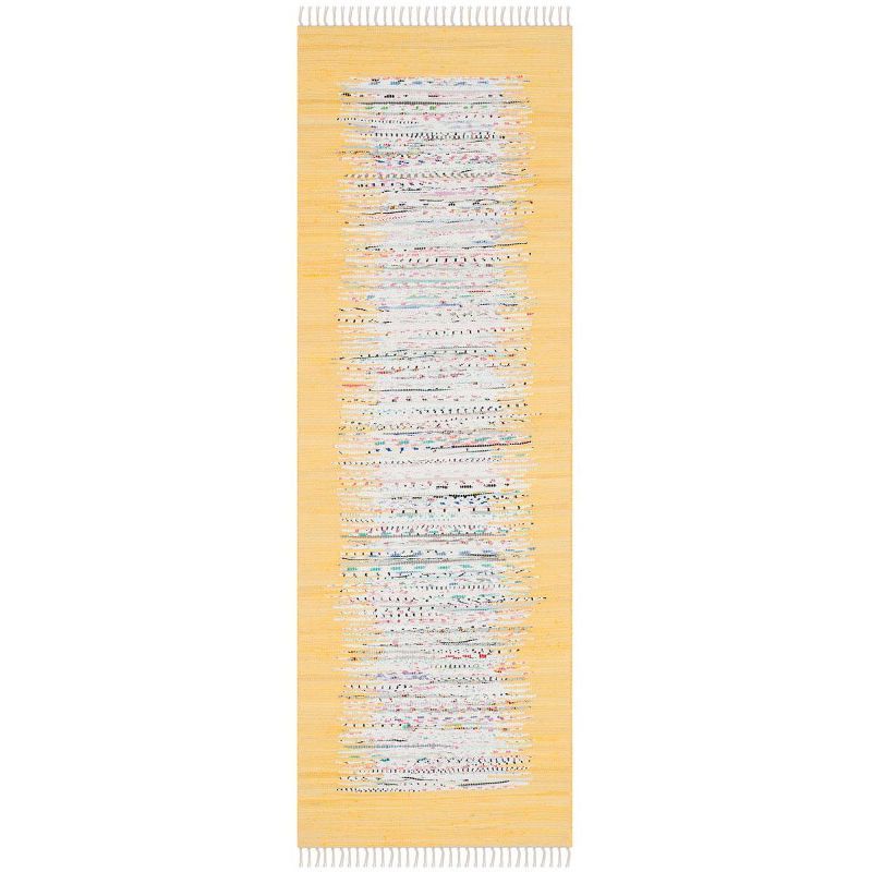 Handwoven Ivory and Yellow Cotton Runner Rug, 2'3" x 6'