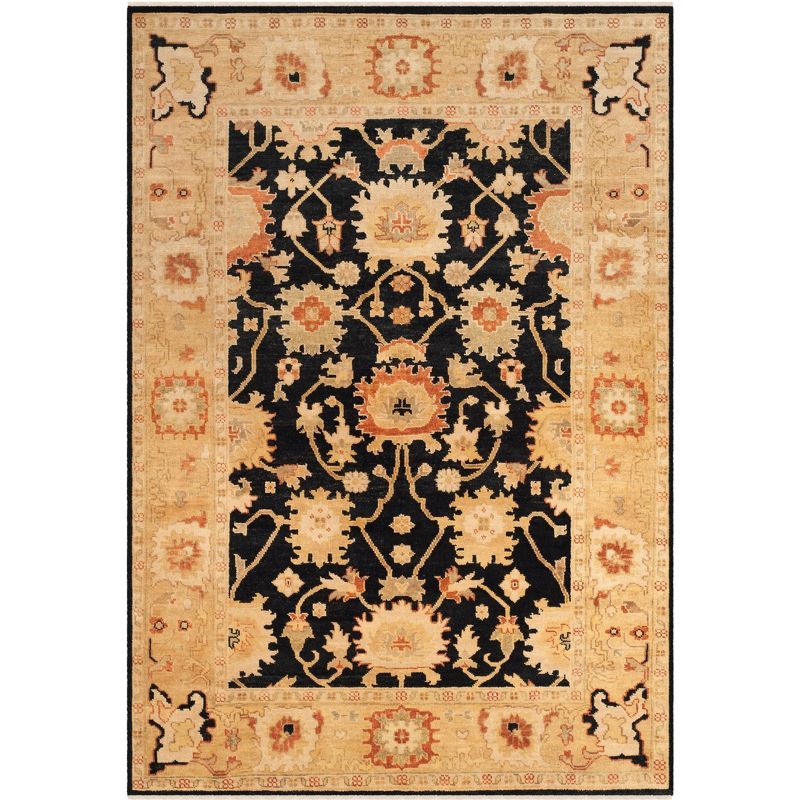 Elysian Fields Hand-Knotted Wool Rug in Black & Light Gold, 8' x 10'