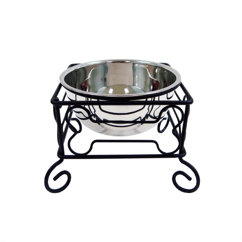 Large Elevated Wrought Iron Stand with Stainless Steel Feeder Bowl