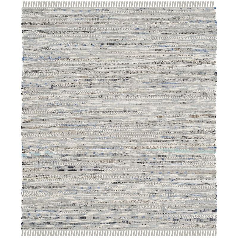 Hand-Woven Gray Cotton 4' x 4' Square Flatweave Area Rug