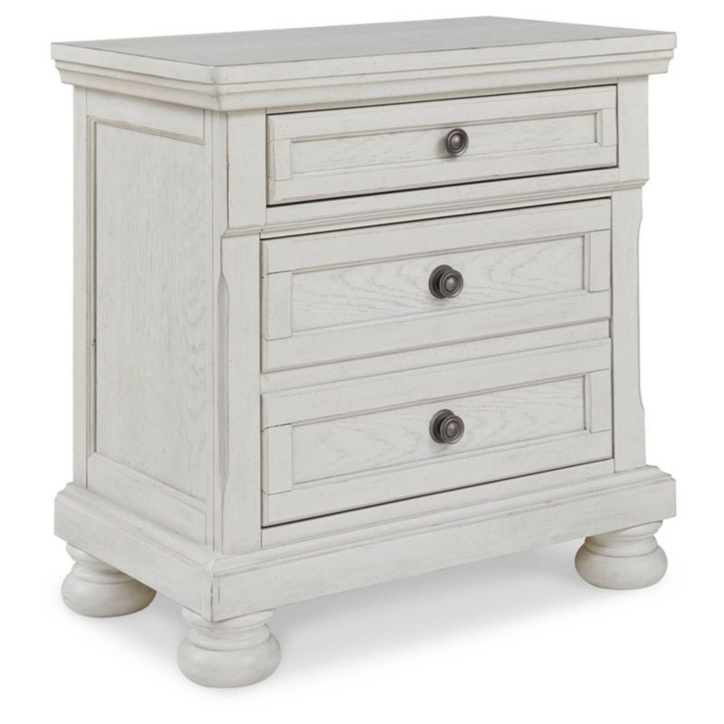 Elegant Antiqued White 2-Drawer Nightstand with Bronze-Tone Hardware