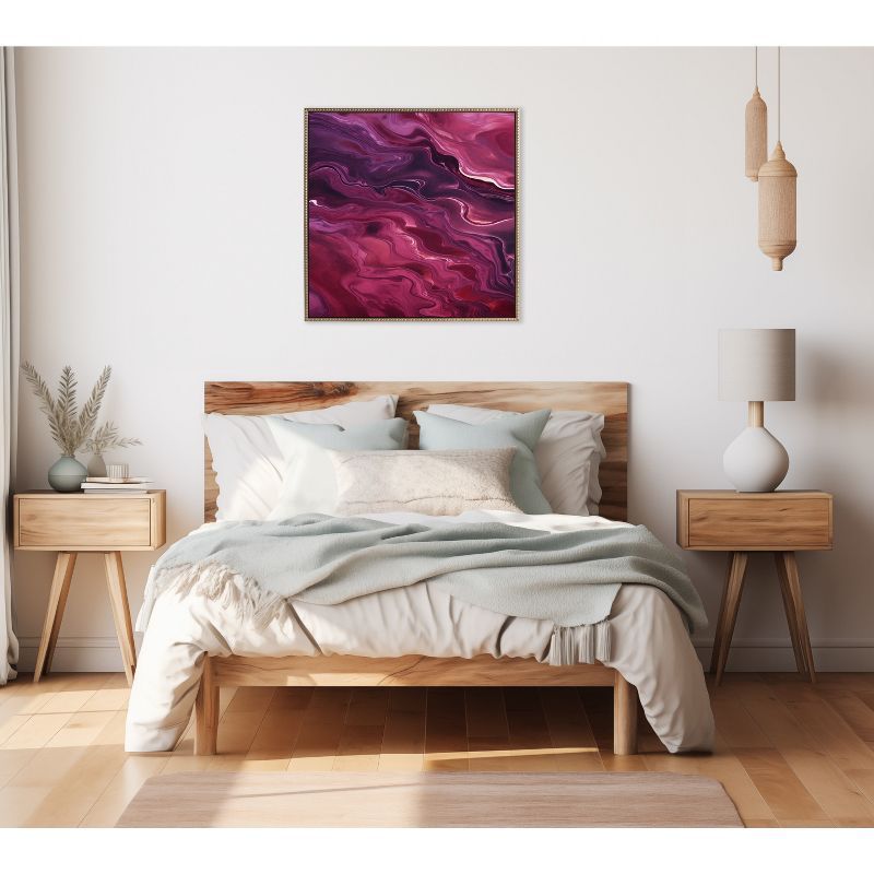 30" x 30" Gold Framed Deep Purple Abstract Canvas Art