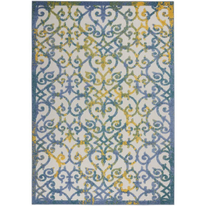 Elegant Ivory Blue Floral Round 43" Synthetic Area Rug