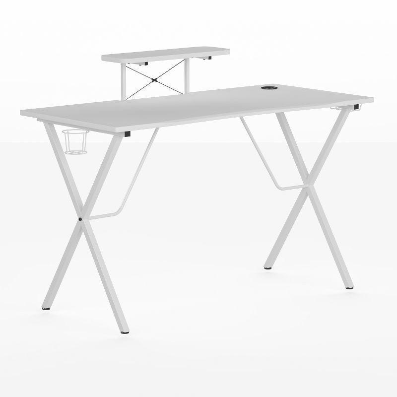 Elevate White Laminate Gaming Desk with Cup Holder & Headset Hook