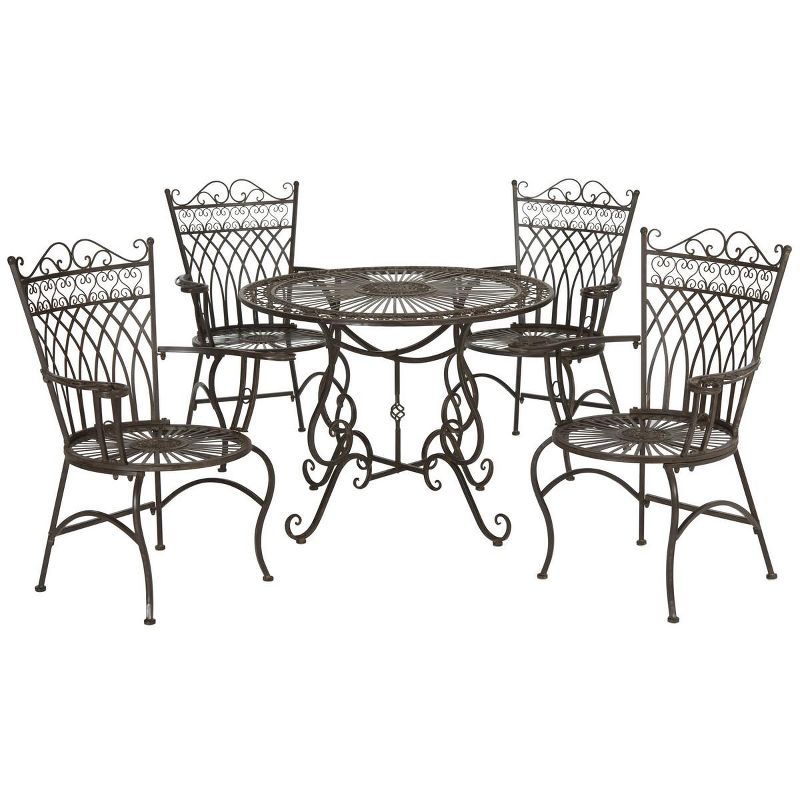 Thessaly Rustic Brown Iron Round 4-Person Dining Set