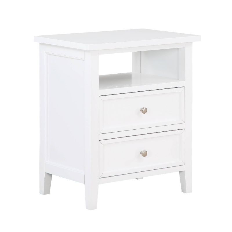 Walker White Poplar Wood 2-Drawer Nightstand with Nickel Knobs