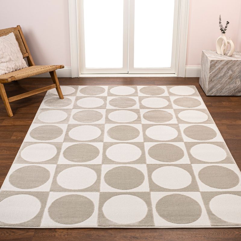 Beige and Cream Geometric High-Low 3' x 5' Area Rug