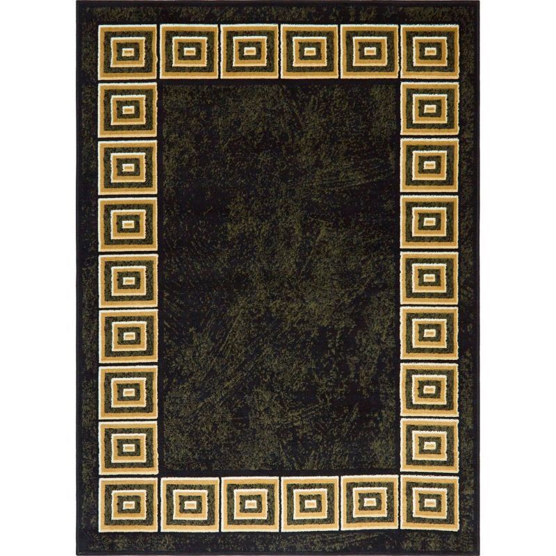 Black and Beige Geometric Border Synthetic Area Rug, 7'8" x 10'4"