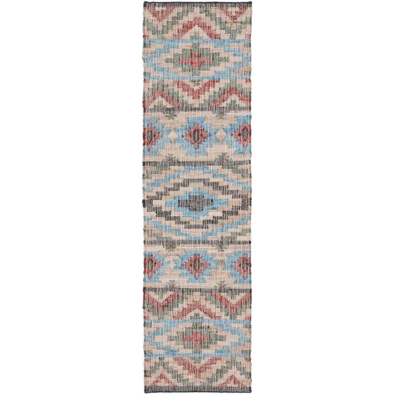 Handwoven Natural and Red Wool Tribal Runner Rug