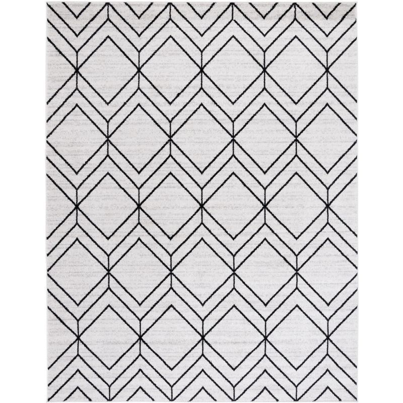 Black and Ivory Geometric 8' x 10' Washable Area Rug