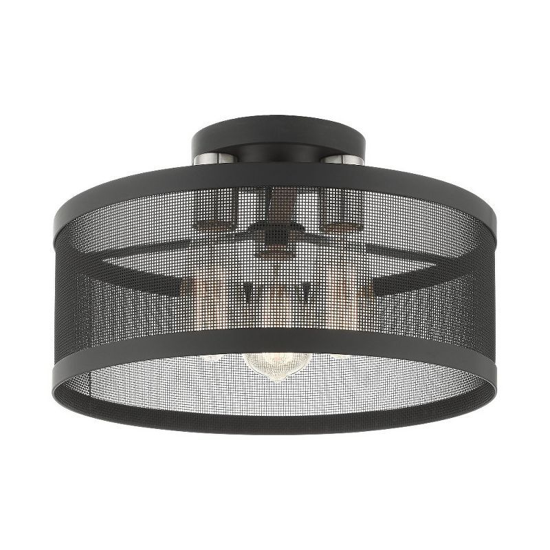 Emilia Crystal-Infused 3-Light Indoor/Outdoor Drum LED Pendant in Black/Brushed Nickel