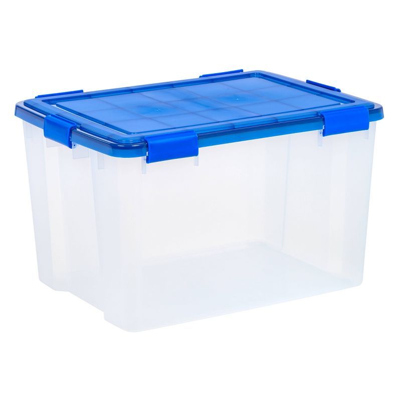 Blue and Clear Heavy-Duty Plastic Stackable Storage Box with Lid