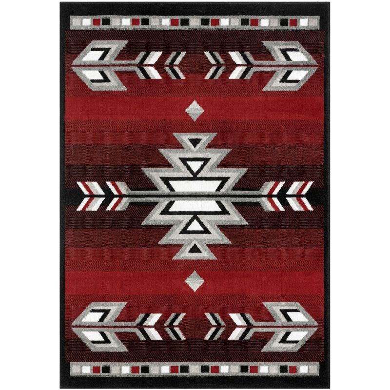 Southwestern Geometric Red and Grey Synthetic Area Rug