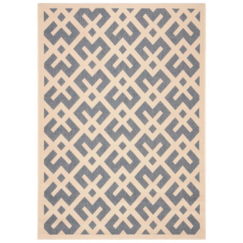 Blue and Bone Geometric Indoor/Outdoor Area Rug