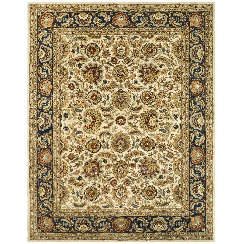 Ivory and Navy Hand-Tufted Wool Persian Area Rug