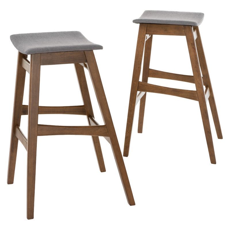 Emmaline Mid-Century Gray Fabric Saddle Barstool, Set of 2