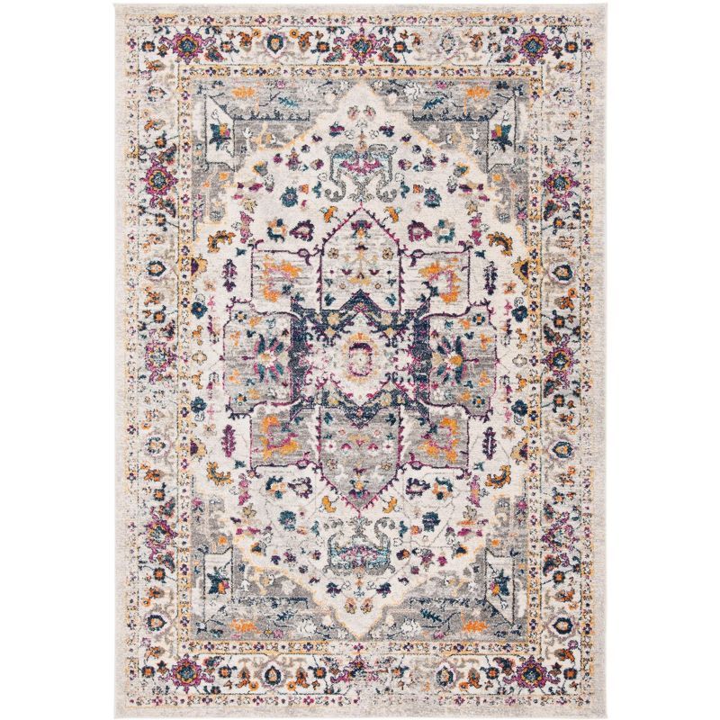 Ivory and Grey Hand-Knotted Reversible Synthetic Area Rug